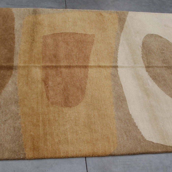 6x9 India Abstract Modern Contemporary Ivory Brown Wool Rectangular Rug
