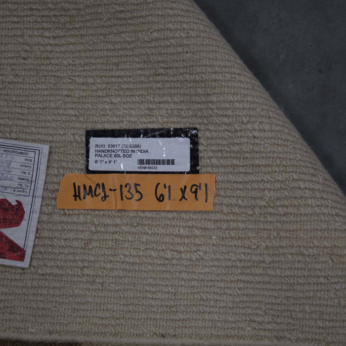 6x9 India Abstract Modern Contemporary Ivory Brown Wool Rectangular Rug