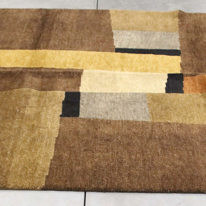 6x9 India Abstract Modern Contemporary Brown Gold Wool Rectangular Rug