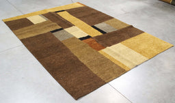 6x9 India Abstract Modern Contemporary Brown Gold Wool Rectangular Rug