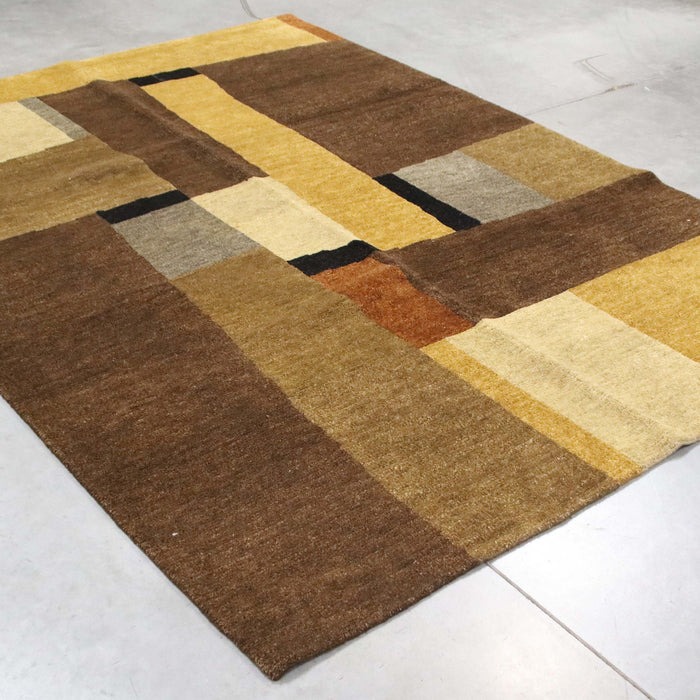 6x9 India Abstract Modern Contemporary Brown Gold Wool Rectangular Rug