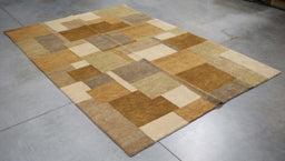 6x9 India Abstract Modern Contemporary Brown Ivory Wool Rectangular Rug