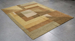 6x8 India Abstract Modern Contemporary Brown Green Wool Rectangular Rug