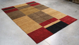 6x9 India Abstract Modern Contemporary Brown Red Burgundy Wool Rectangular Rug