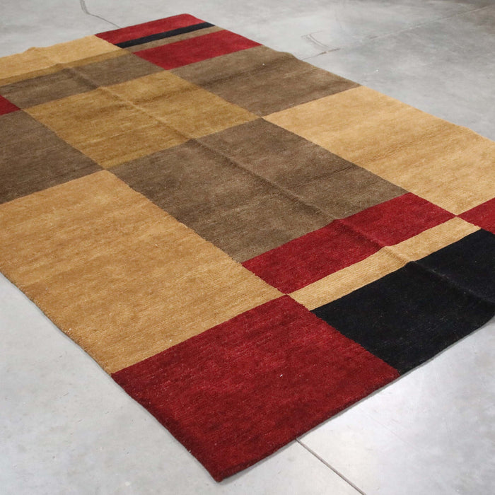 6x9 India Abstract Modern Contemporary Brown Red Burgundy Wool Rectangular Rug