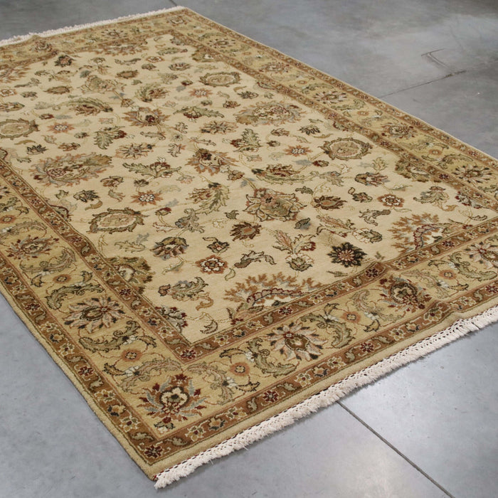 6x8 India Japiur Traditional Ivory Gold Wool Rectangular Rug