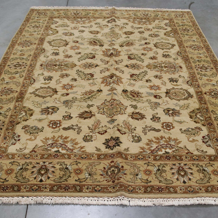 6x8 India Japiur Traditional Ivory Gold Wool Rectangular Rug