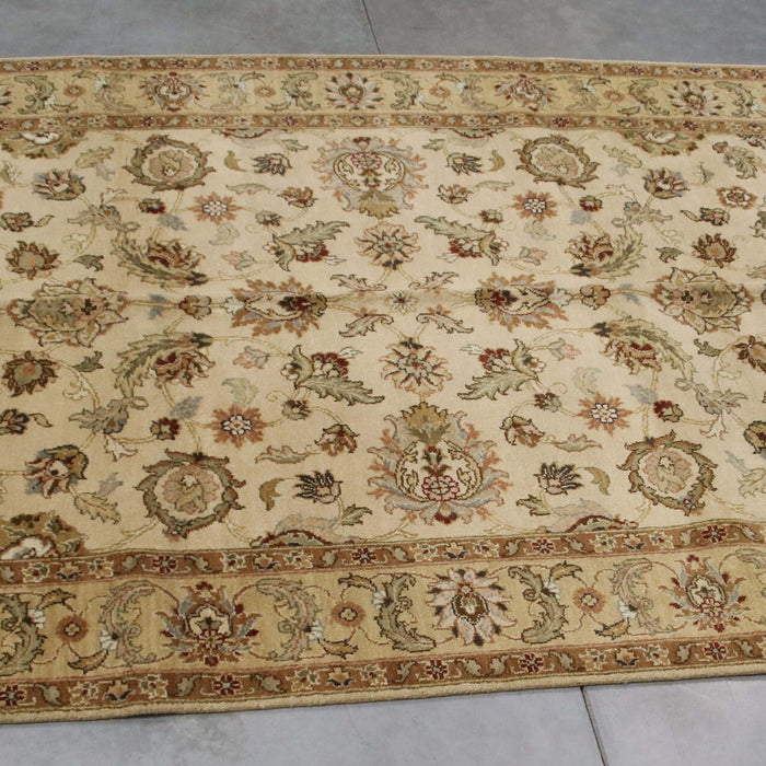 6x8 India Japiur Traditional Ivory Gold Wool Rectangular Rug