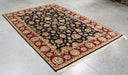 5x8 India Japiur Traditional Black Red Burgundy Wool Rectangular Rug