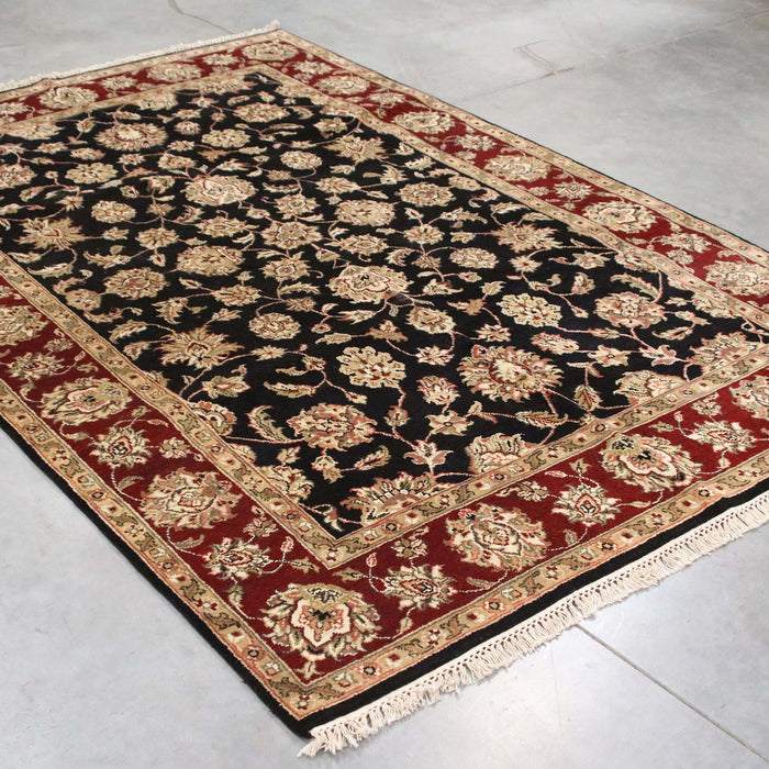 5x8 India Japiur Traditional Black Red Burgundy Wool Rectangular Rug