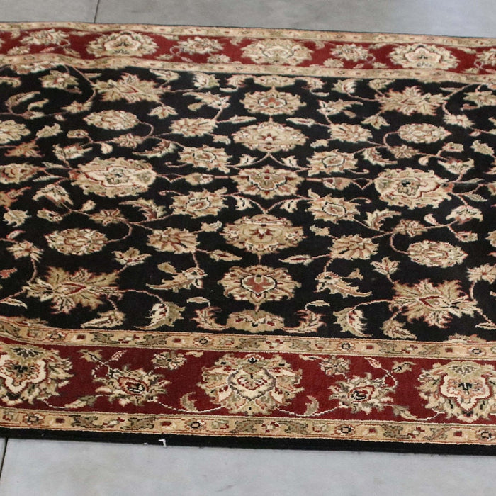 5x8 India Japiur Traditional Black Red Burgundy Wool Rectangular Rug