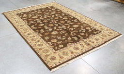 6x9 India Japiur Traditional Brown Gold Wool Rectangular Rug