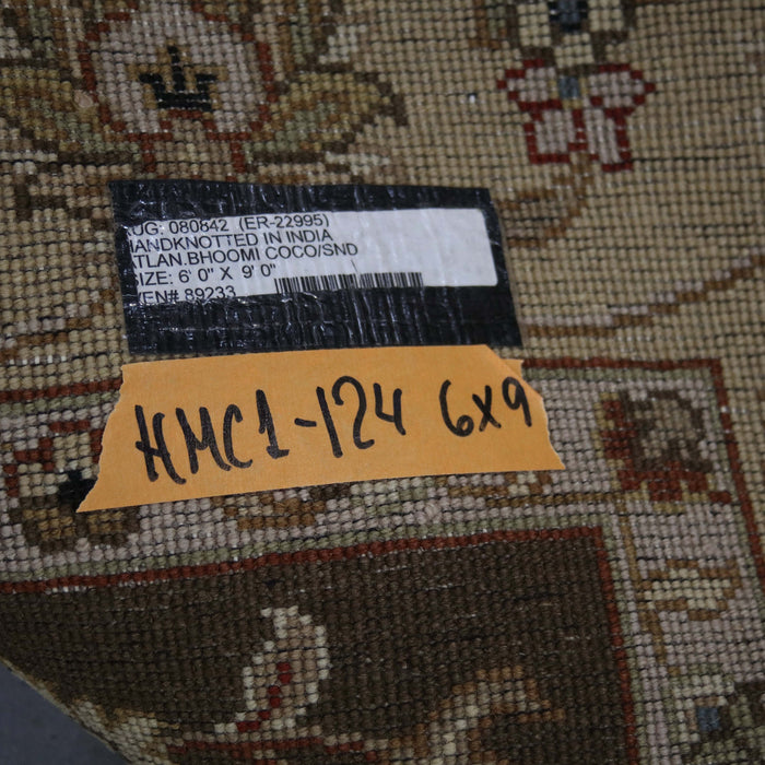 6x9 India Japiur Traditional Brown Gold Wool Rectangular Rug