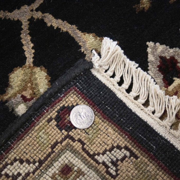 6x9 India Japiur Traditional Black Ivory Wool Rectangular Rug