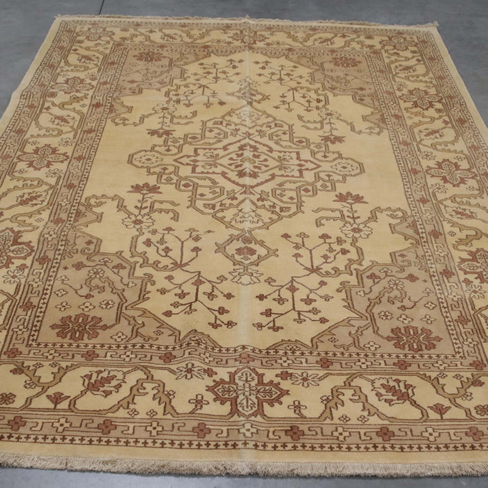 6x9 India Japiur Traditional Brown Ivory Wool Rectangular Rug