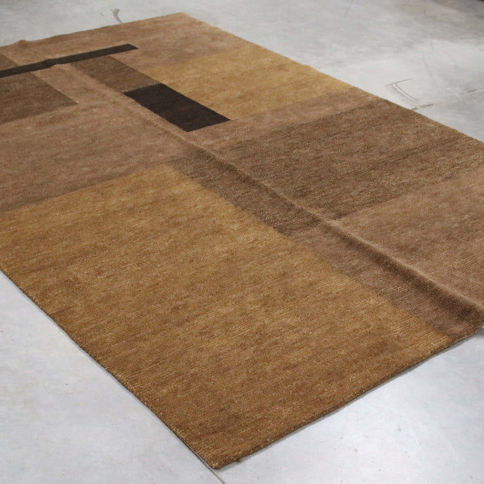 6x9 India Abstract Modern Contemporary Brown Wool Rectangular Rug