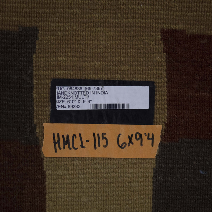 6x9 India Abstract Modern Contemporary Checkered Multicolored Brown Wool Rectangular Rug