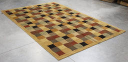 6x9 India Abstract Modern Contemporary Checkered Multicolored Brown Wool Rectangular Rug
