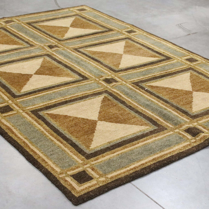 6x9 India Abstract Modern Contemporary Brown Green Wool Rectangular Rug