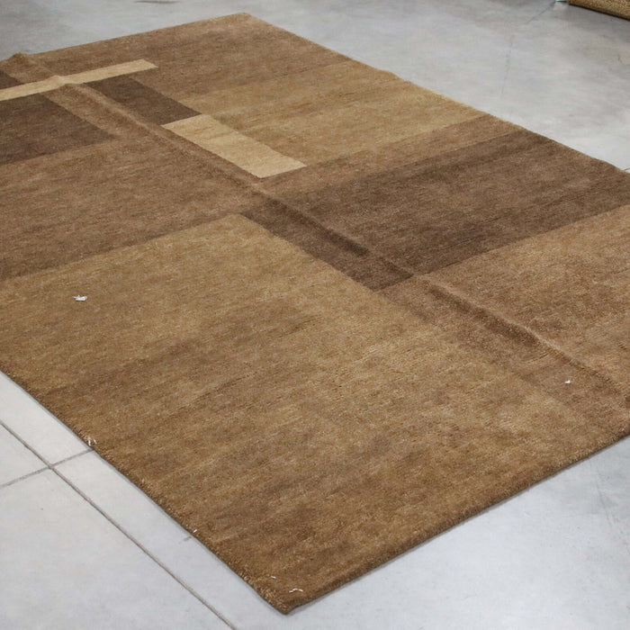 6x9 India Abstract Modern Contemporary Brown Wool Rectangular Rug