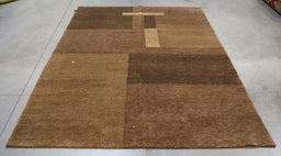 6x9 India Abstract Modern Contemporary Brown Wool Rectangular Rug