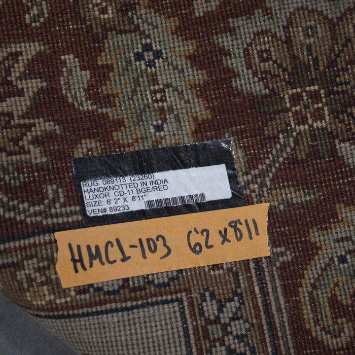 6x8 India Japiur Traditional Ivory Red Wool Rectangular Rug