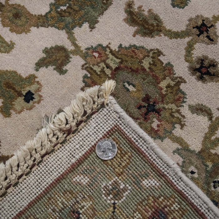 6x9 India Japiur Traditional Ivory Brown Wool Rectangular Rug