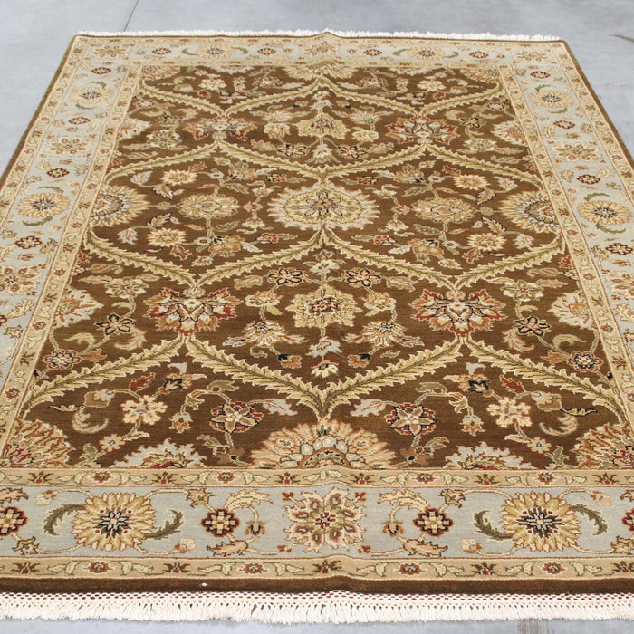 6x8 India Japiur Traditional Brown Blue Wool Rectangular Rug
