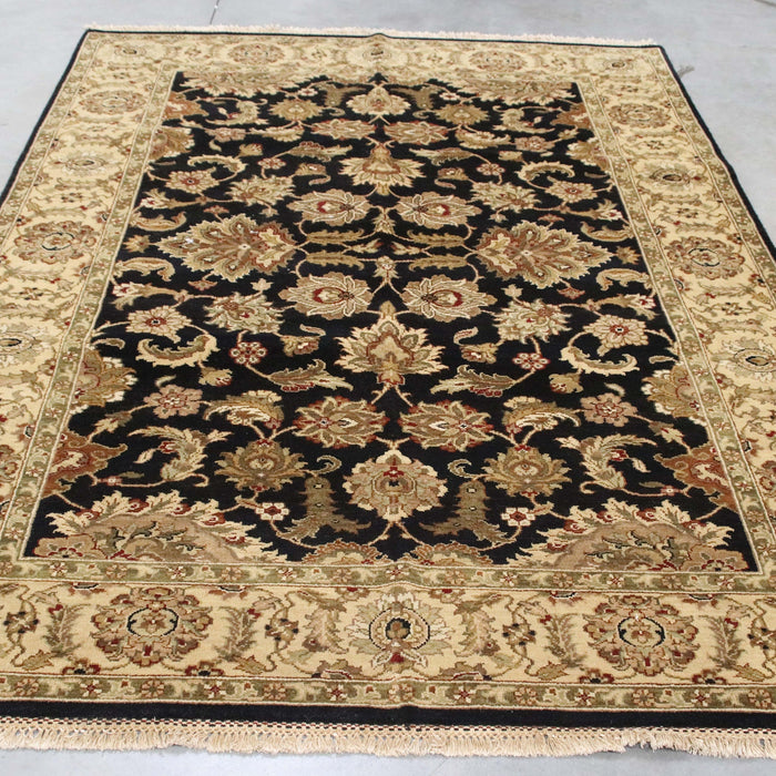 6x8 India Japiur Traditional Black Brown Wool Rectangular Rug