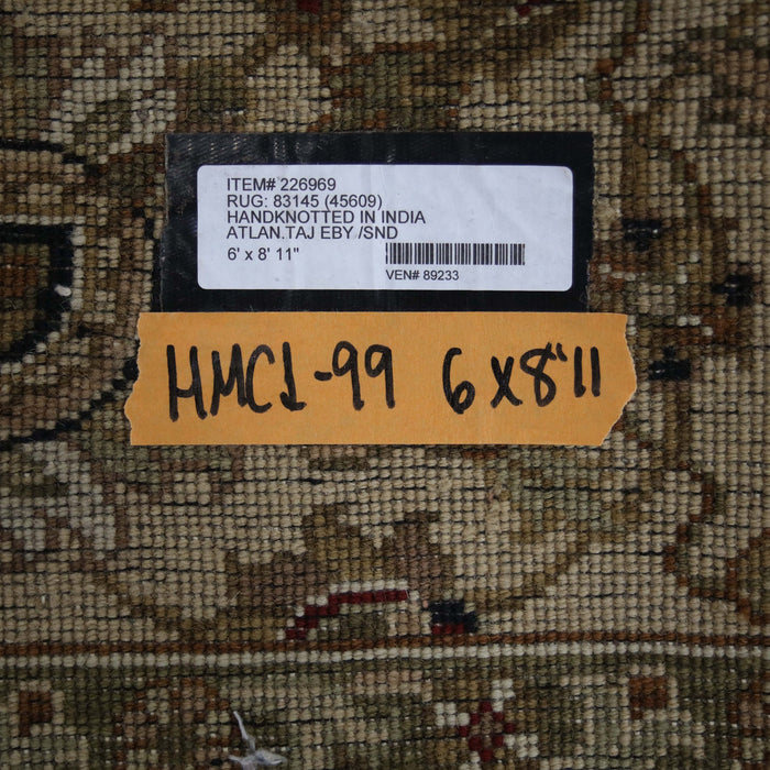 6x8 India Japiur Traditional Black Brown Wool Rectangular Rug