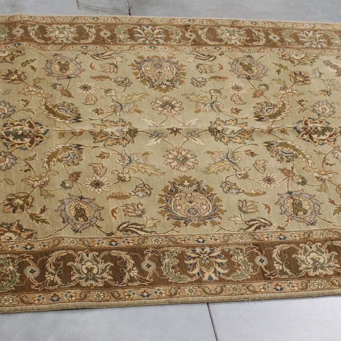 6x9 India Japiur Traditional Green Brown Wool Rectangular Rug