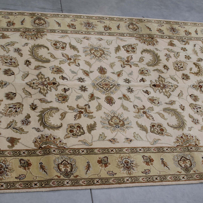 5x8 India Japiur Traditional Ivory Gold Wool Rectangular Rug