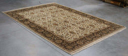 5x8 India Japiur Traditional Ivory Brown Wool Rectangular Rug