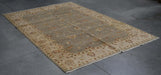 6x9 India Oushak Green Ivory Wool Rectangular Rug