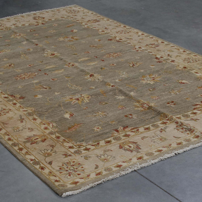 6x9 India Oushak Green Ivory Wool Rectangular Rug
