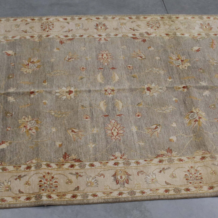 6x9 India Oushak Green Ivory Wool Rectangular Rug