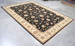 10x14 India Oushak Black Ivory Wool Rectangular Rug