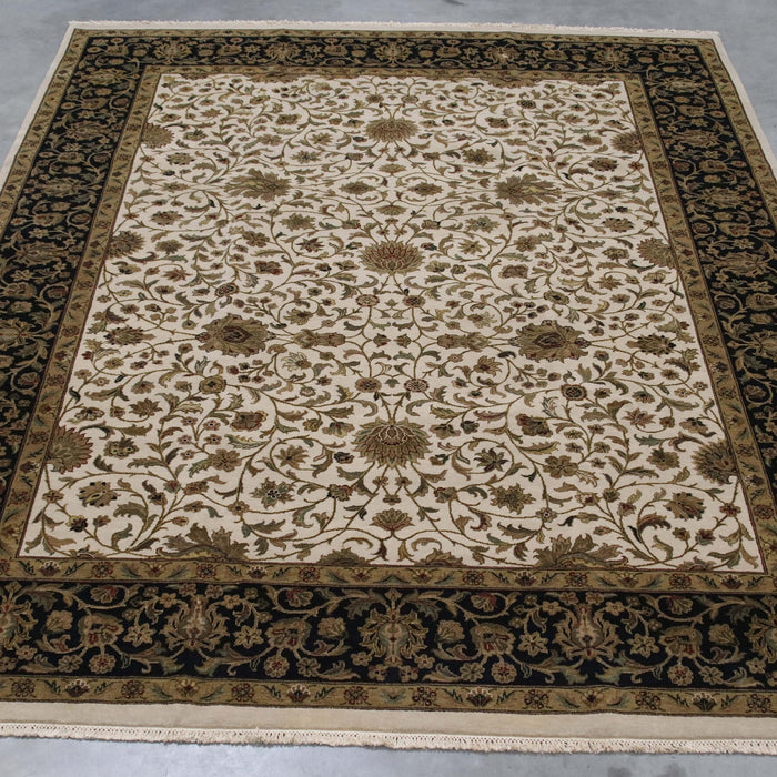 9x12 India Japiur Traditional Ivory Black Wool Rectangular Rug