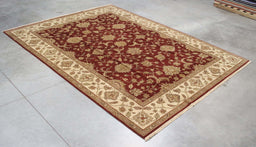 8x11 India Japiur Traditional Red Ivory Wool Rectangular Rug