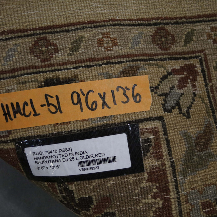 10x14 India Oushak Ivory Red Wool Rectangular Rug