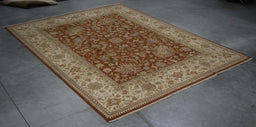 9x12 India Oushak Brown Beige Wool Rectangular Rug