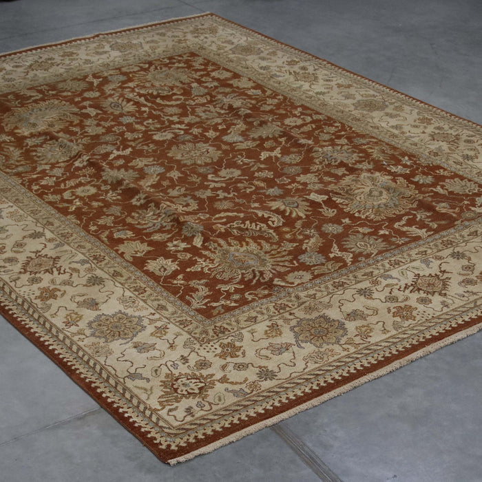 9x12 India Oushak Brown Beige Wool Rectangular Rug