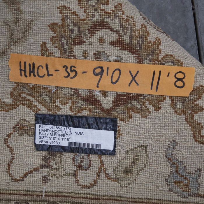 9x12 India Oushak Brown Beige Wool Rectangular Rug