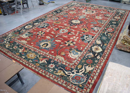 16x26 Turkey Oushak Red Green Wool Rectangular Rug