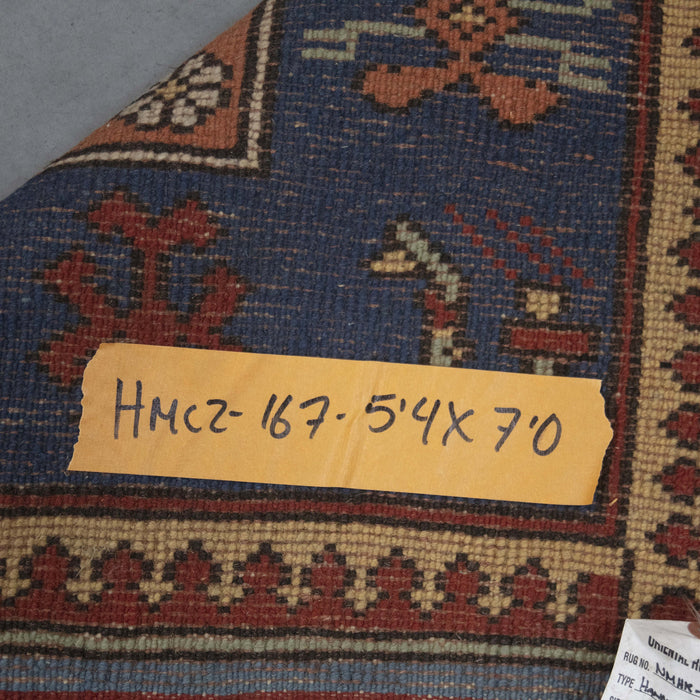 5x7 Turkey Turkish Ivory Blue Wool Rectangular Rug