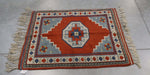 3x4 Turkey Geometic Turkish Terracotta Blue Wool Rectangular Rug