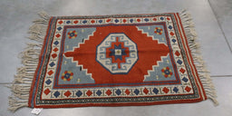 3x4 Turkey Geometic Turkish Terracotta Blue Wool Rectangular Rug