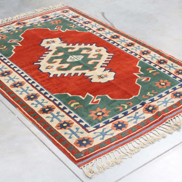 4x6 Turkey Turkish Terracotta Green Wool Rectangular Rug