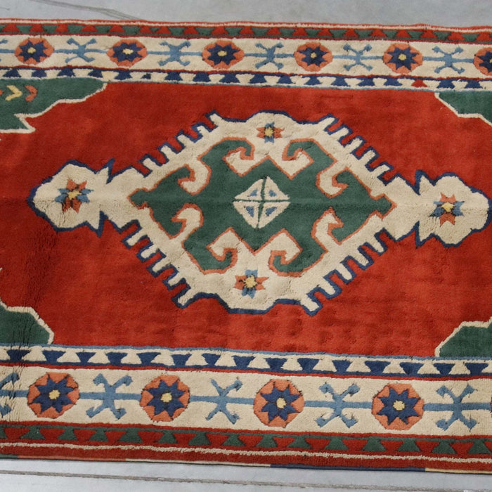 4x6 Turkey Turkish Terracotta Green Wool Rectangular Rug