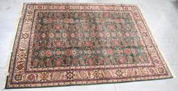 8x11 Romanian Romo Persian Green Ivory Wool Rectangular Rug